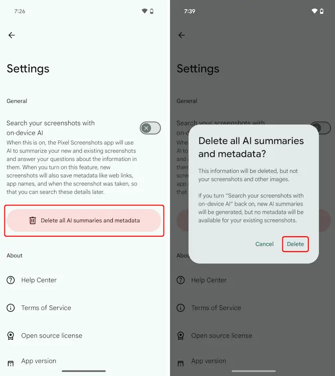 Delete-AI-Summaries-and-metadata-on-Pixel-Screenshots-app-azmotech